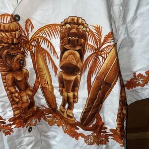 Favant Men's Hawaiian Shirt SZ XL White Tiki's Surfboard's Palm Trees
